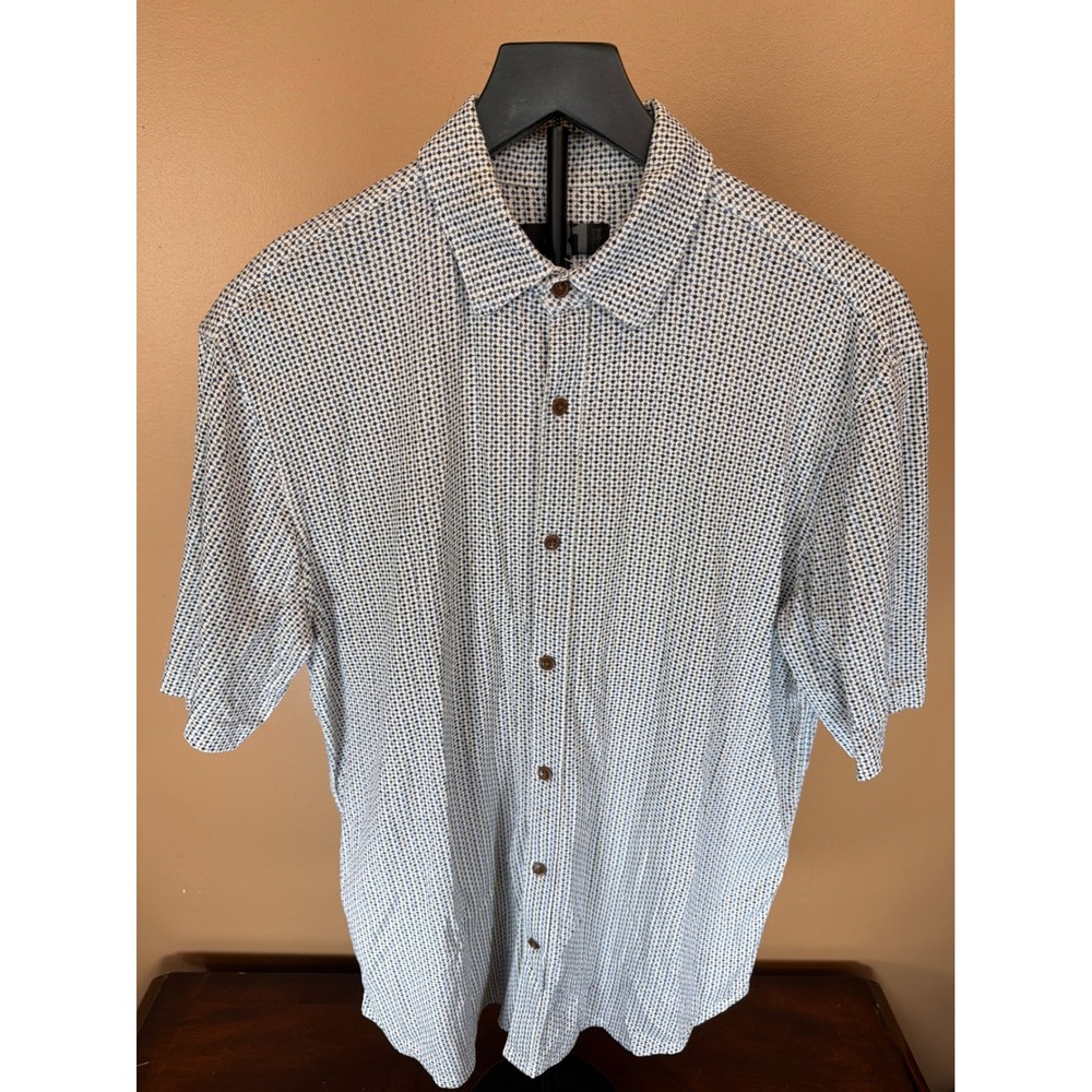 Le 31‎ Mens Short Sleeve Button Down Shirt Blue Geometric Diamond Print Size S